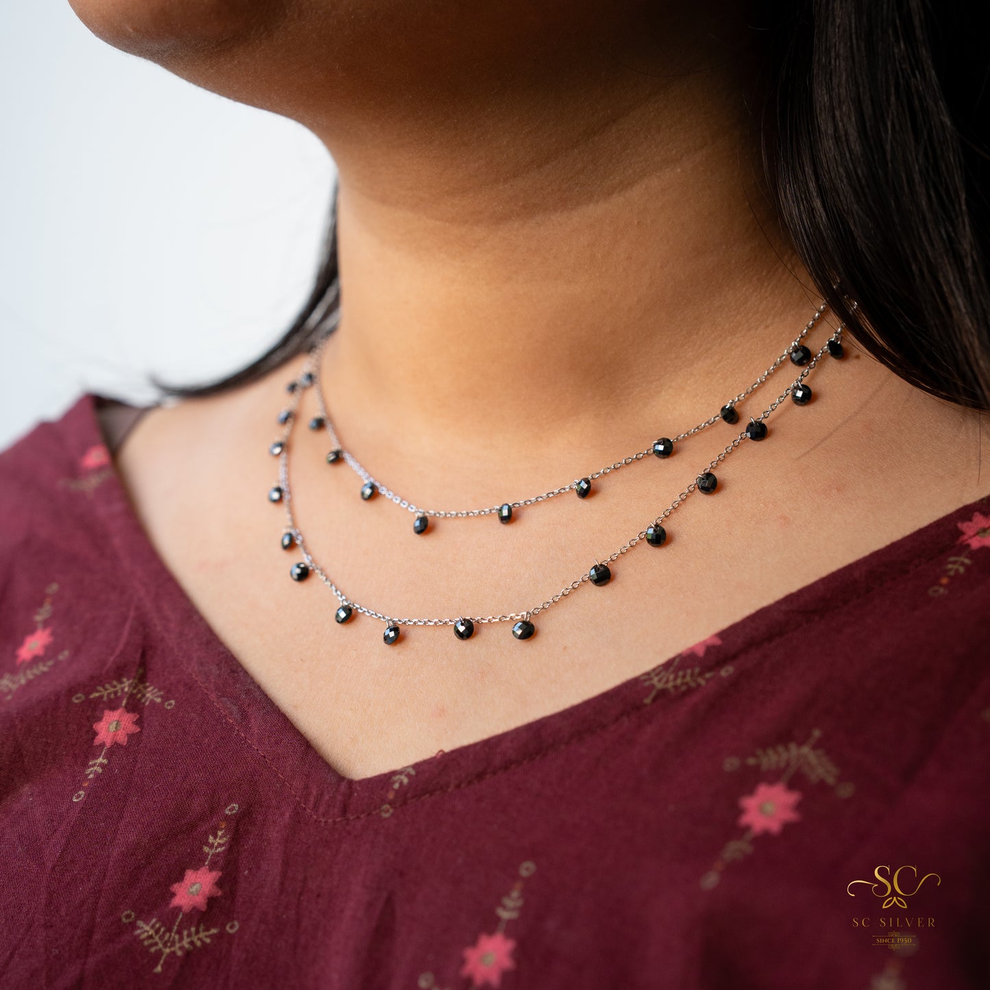 Black Double Line Queen Necklace