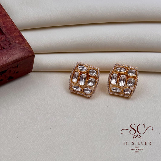 Gold-Plated Moissanite Pokli Silver Studs
