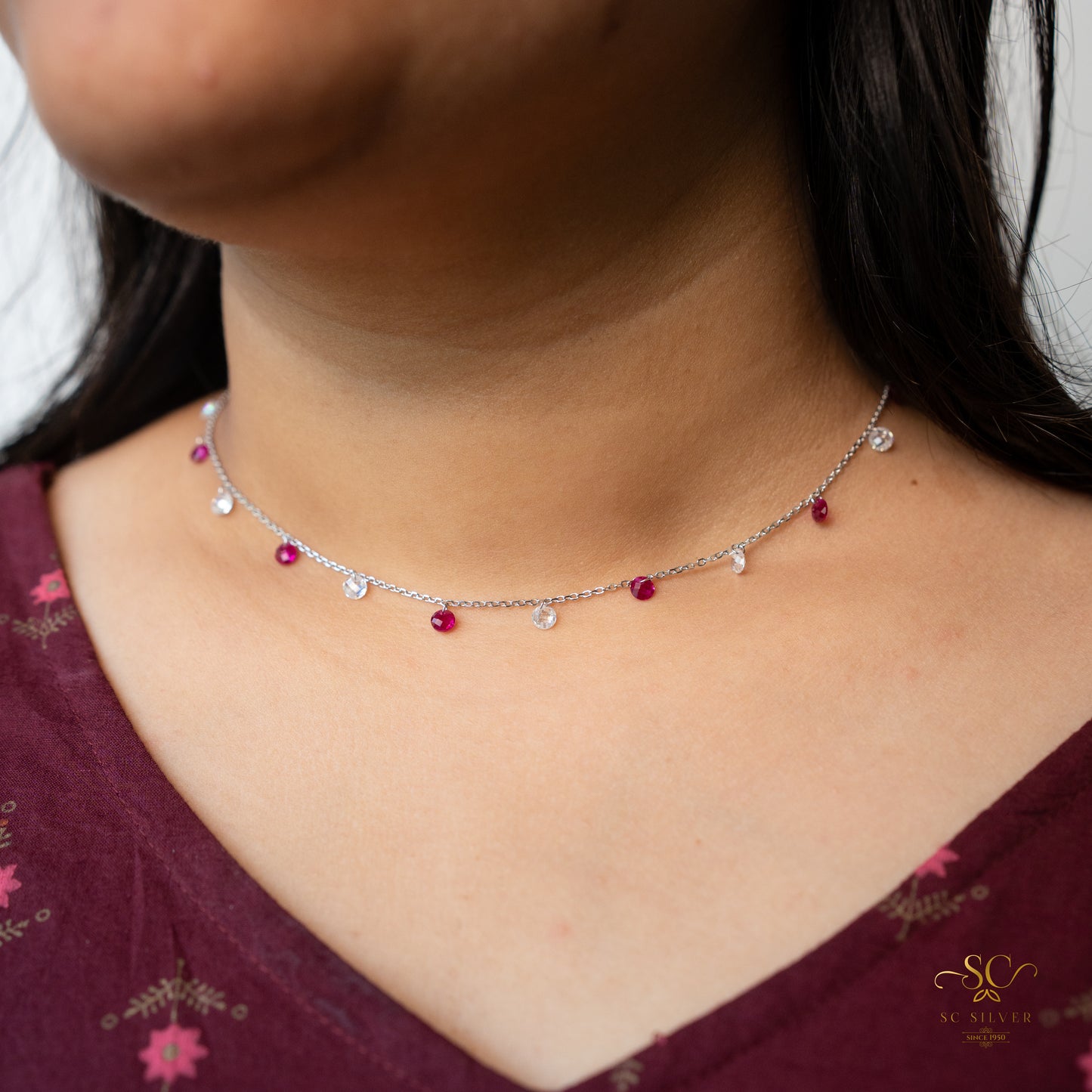 Ruby White silver Queen Necklace