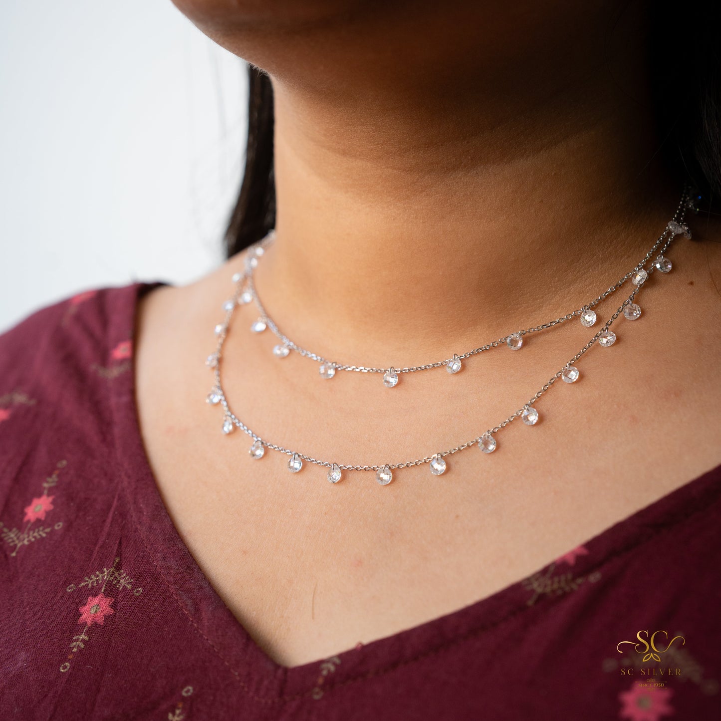 Silver Double Line Queen Necklace